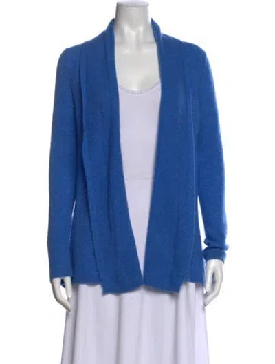 Pre-owned White + Warren Cashmere Open Front Sweater In Blue