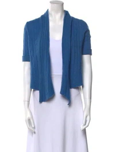 Pre-owned White + Warren Cashmere Open Front Sweater In Blue