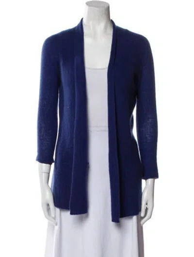 Pre-owned White + Warren Cashmere Open Front Sweater In Blue