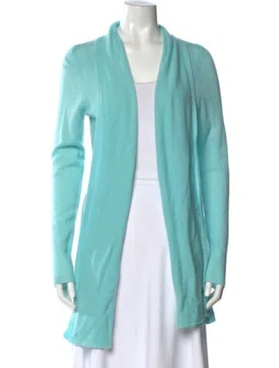 Pre-owned White + Warren Cashmere Open Front Sweater In Blue