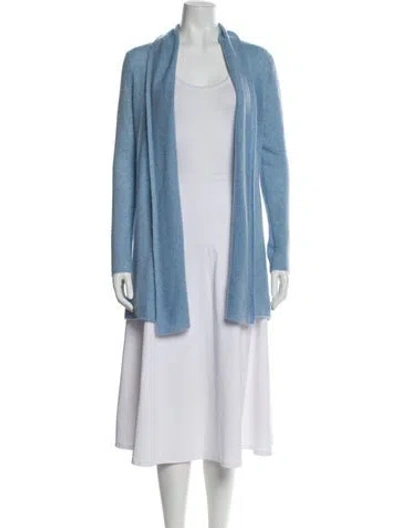 Pre-owned White + Warren Cashmere Open Front Sweater In Blue