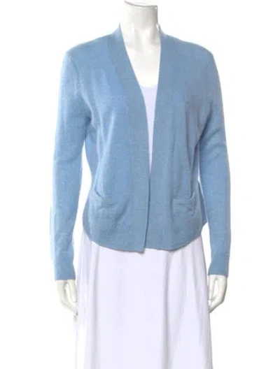 Pre-owned White + Warren Cashmere Open Front Sweater In Blue