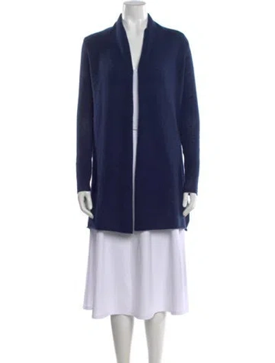 Pre-owned White + Warren Cashmere Open Front Sweater In Blue