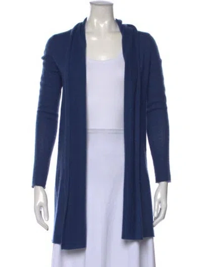 Pre-owned White + Warren Cashmere Open Front Sweater In Blue