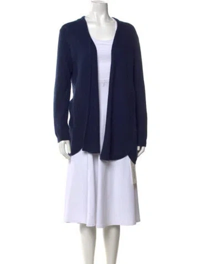 Pre-owned White + Warren Cashmere Open Front Sweater In Blue