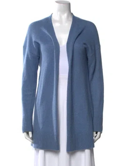 Pre-owned White + Warren Cashmere Open Front Sweater In Blue