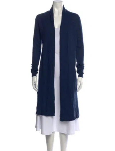 Pre-owned White + Warren Cashmere Open Front Sweater In Blue