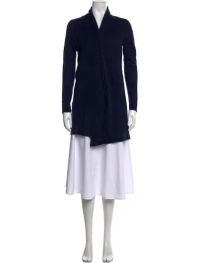 Pre-owned White + Warren Cashmere Open Front Sweater In Blue