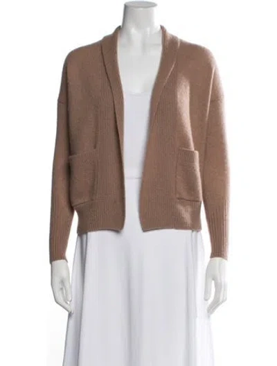 Pre-owned White + Warren Cashmere Open Front Sweater In Brown