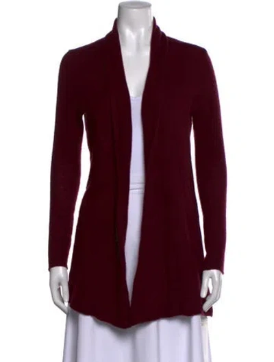 Pre-owned White + Warren Cashmere Open Front Sweater In Burgundy