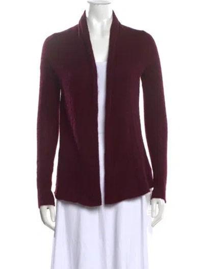 Pre-owned White + Warren Cashmere Open Front Sweater In Burgundy
