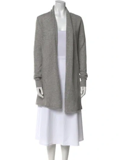 Pre-owned White + Warren Cashmere Open Front Sweater In Gray