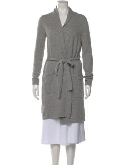 Pre-owned White + Warren Cashmere Open Front Sweater In Gray