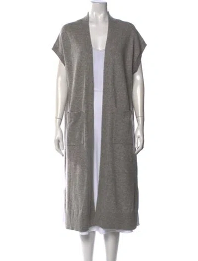 Pre-owned White + Warren Cashmere Open Front Sweater In Gray
