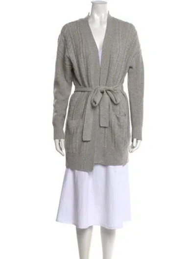 Pre-owned White + Warren Cashmere Open Front Sweater In Gray