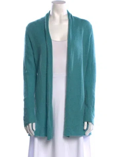 Pre-owned White + Warren Cashmere Open Front Sweater In Green
