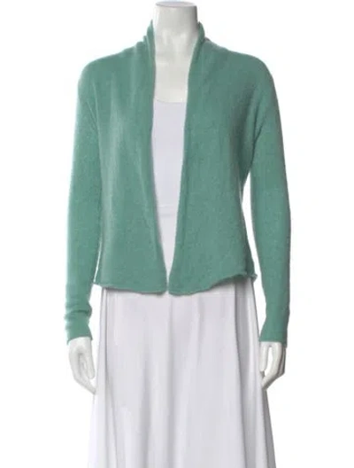 Pre-owned White + Warren Cashmere Open Front Sweater In Green