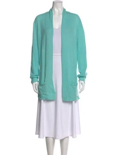 Pre-owned White + Warren Cashmere Open Front Sweater In Green