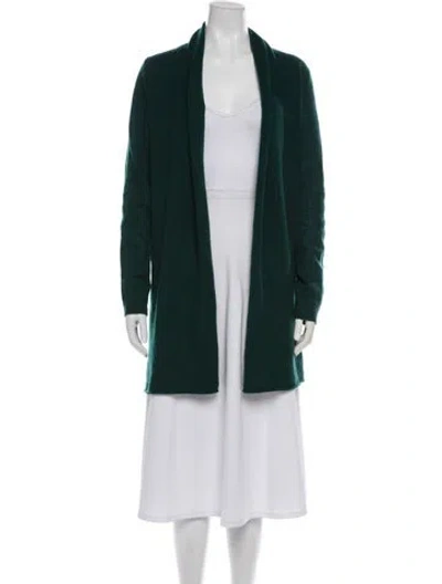 Pre-owned White + Warren Cashmere Open Front Sweater In Green