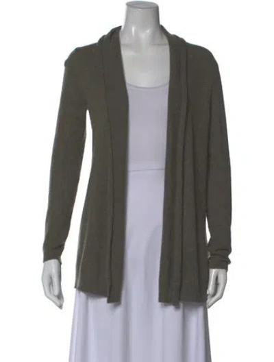 Pre-owned White + Warren Cashmere Open Front Sweater In Green