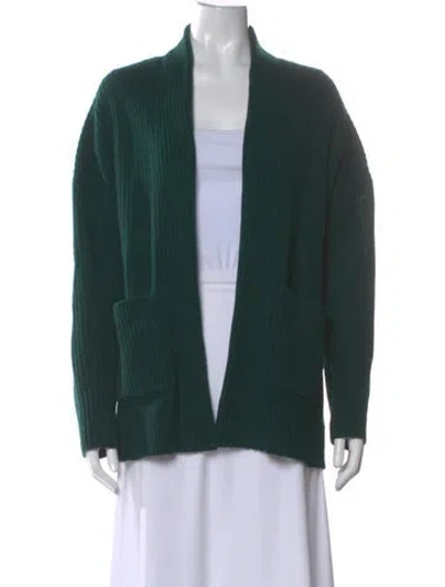Pre-owned White + Warren Cashmere Open Front Sweater In Green