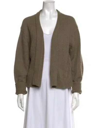 Pre-owned White + Warren Cashmere Open Front Sweater In Green