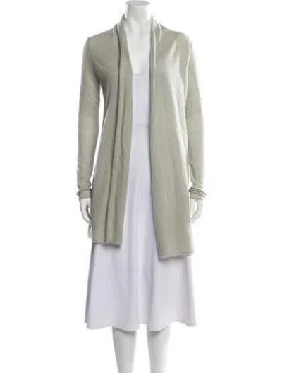 Pre-owned White + Warren Cashmere Open Front Sweater In Green