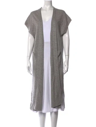 Pre-owned White + Warren Cashmere Open Front Sweater In Grey
