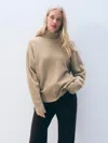 White + Warren Cashmere Oversized Standneck Khaki Sweater In Neutral