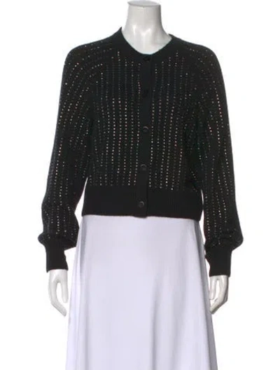 Pre-owned White + Warren Cashmere Patterned Sweater In Black