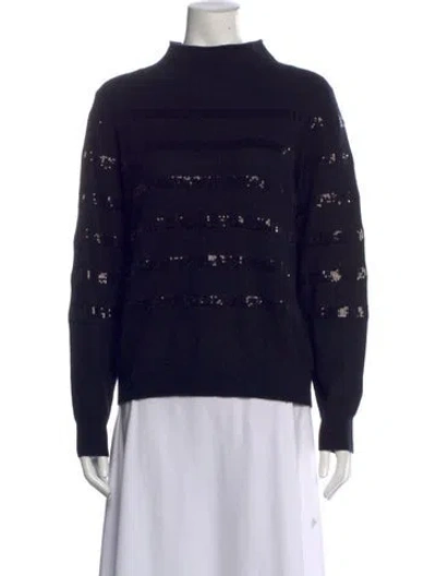 Pre-owned White + Warren Cashmere Patterned Sweater In Black