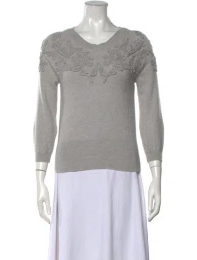 Pre-owned White + Warren Cashmere Patterned Sweater In Grey