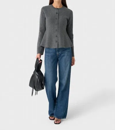 White + Warren Cashmere Peplum Cardigan In Dark Grey In Gray