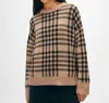 White + Warren Cashmere Plaid Crewneck Sweater In Camel/black In Multi