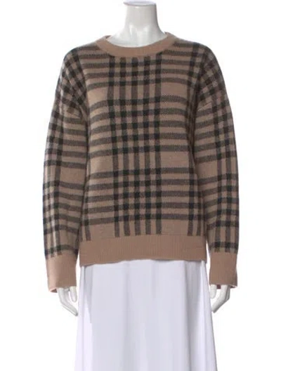 Pre-owned White + Warren Cashmere Plaid Print Sweater In Brown