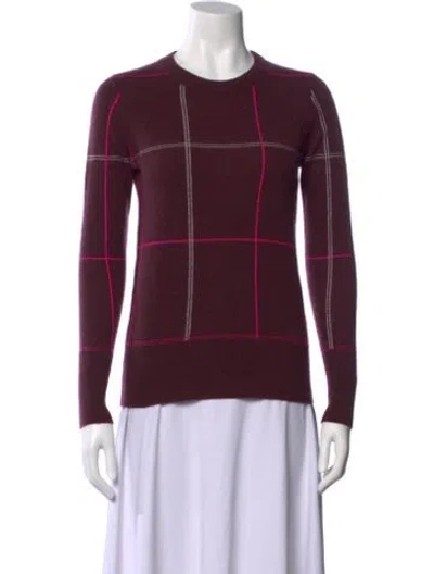 Pre-owned White + Warren Cashmere Plaid Print Sweater In Burgundy