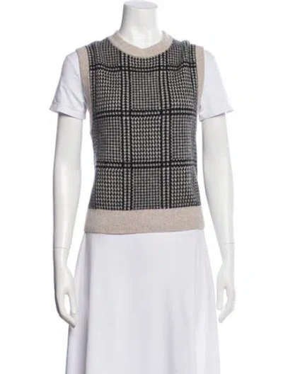 Pre-owned White + Warren Cashmere Plaid Print Sweater In Multi