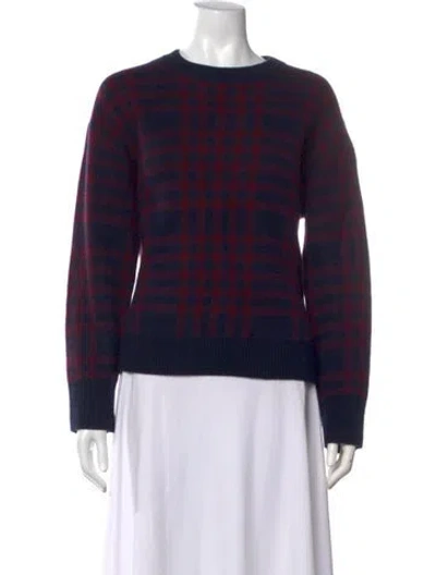 Pre-owned White + Warren Cashmere Plaid Print Sweater W/ Tags In Blue