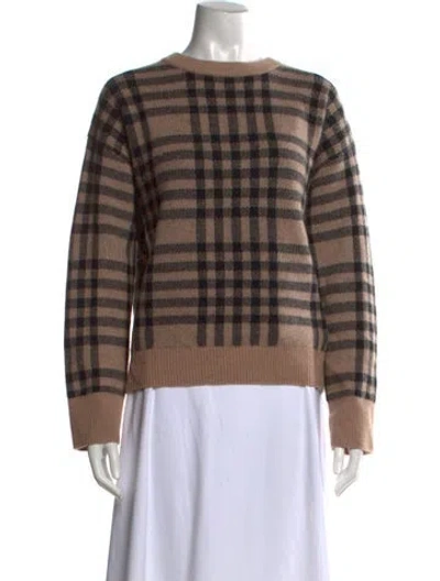 Pre-owned White + Warren Cashmere Plaid Print Sweater W/ Tags In Brown
