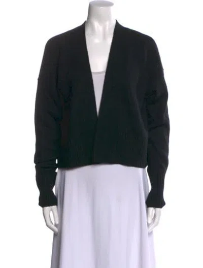 Pre-owned White + Warren Cashmere Plunge Neckline Sweater In Black