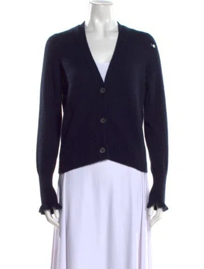 Pre-owned White + Warren Cashmere Plunge Neckline Sweater In Blue