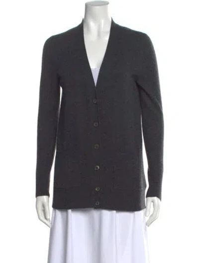 Pre-owned White + Warren Cashmere Plunge Neckline Sweater In Gray