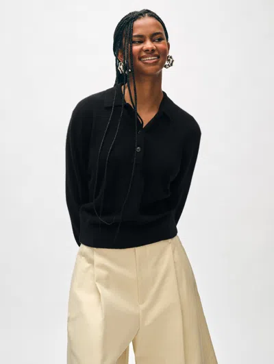 White + Warren Cashmere Polo Sweater In Black
