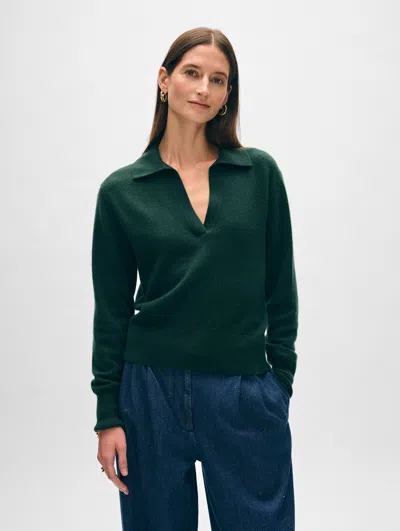 White + Warren Cashmere Polo Sweater In Deep Emerald