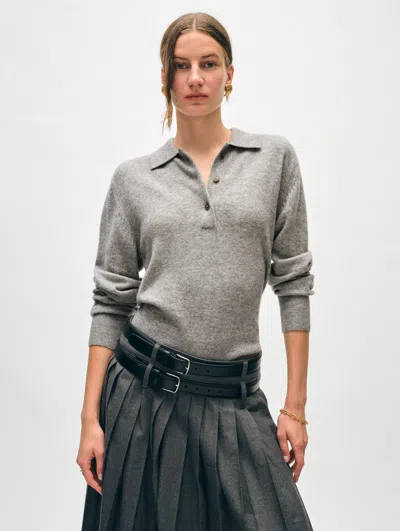 White + Warren Cashmere Polo Sweater In Grey Heather