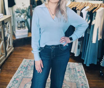 White + Warren Cashmere Polo Top In Icy Blue