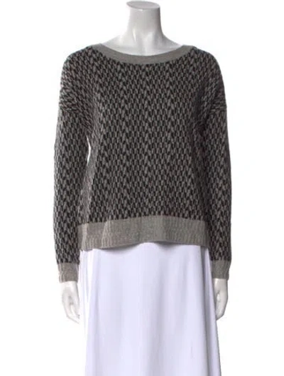 Pre-owned White + Warren Cashmere Printed Sweater In Black