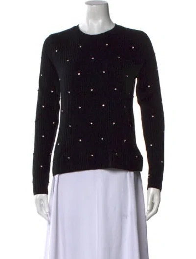Pre-owned White + Warren Cashmere Printed Sweater In Black