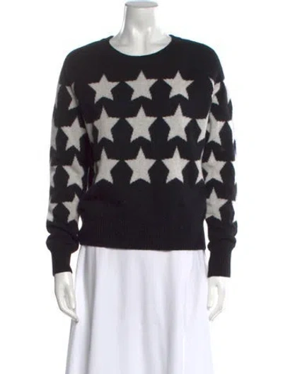 Pre-owned White + Warren Cashmere Printed Sweater In Black