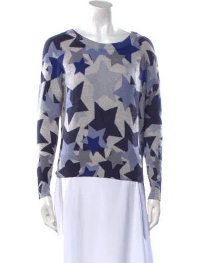 Pre-owned White + Warren Cashmere Printed Sweater In Blue